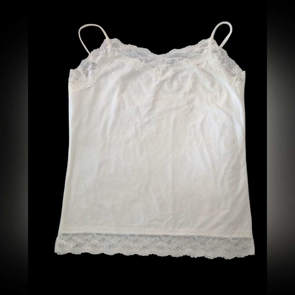 Van Heusen Tank Top‎ Womens M White Lace Borders Floral Fairy Festival Angelcore